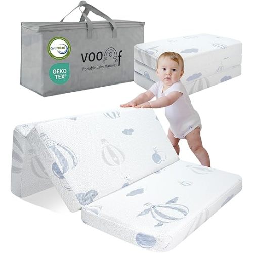 Trifold Pack and Play Mattress - 38"x26" Pack N Play Mattresses Pad with Breathable Removable Cover - High Density Foam Foldable Portable Baby Crib Mattress 2Inch
