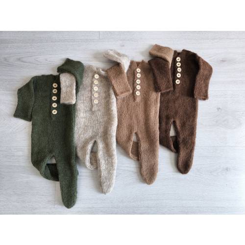 Newborn Footed Romper Knit sleeper set Newborn photography prop Newborn sleepy hat Baby bear hat Knitted pajamas for photo prop Many colors
