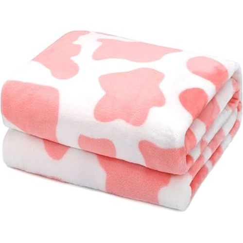 Cow Print Blanket Warm Plush Cute Pink Cow Throw Blanket Soft Fleece Flannel Lightweight Throw Blankets Sofa Couch Bed Travel Cow Bedding Room Decor for Kids Teens Adults 40x50 inch