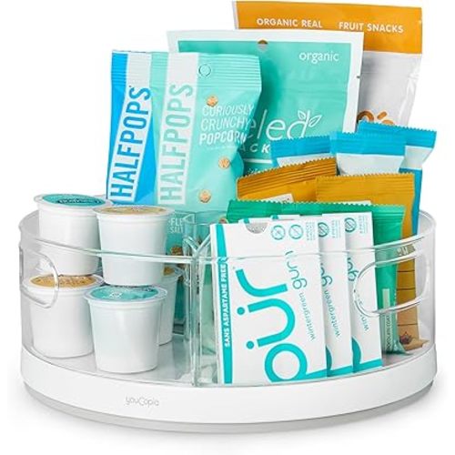 YouCopia Crazy Susan Lazy Susan Organizer, 3 BPA-Free Removable Clear Bins with Handles, Rotating Storage Turntable for Kitchen Cabinet, Pantry and Bathroom Organization