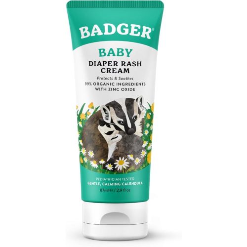 Badger Diaper Cream, Organic Diaper Rash Cream for Baby, Zinc Oxide Ointment w/Soothing Calendula Cream, Organic Baby Diaper Care Barrier Cream, Zinc Oxide Cream for Sensitive Baby Skin, 2.9 fl oz