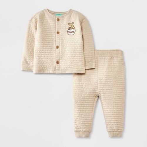Baby Winnie the Pooh Quilted Striped Top & Bottom Set - Cream, Size: Newborn
