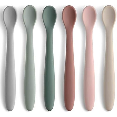 6-Piece Silicone Baby Feeding Spoons, First Stage Infant Spoons, Soft-Tip Easy on Gums I Baby Training Spoon | Infant Utensils Feeding Supplies, Dishwasher & Boil-proof