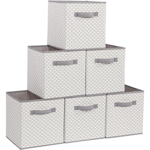 STORAGE MANIAC Storage Cubes, Collapsible Storage Bins with Handles, 6 Pack Fabric Foldable Bins for Organization, Durable Storage Bins for Closet, Shelves, Offices, Toys, 13 Inch Lattice