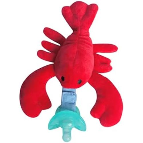 Pacifier with Infant Plush Pacifier Holder, BPA Free Silicone Teether Soothie Snuggle Pacifier with Detachable Soft Hand-Hold Stuffed Animal for 0+ Months Newborn Baby All Ages (Lobster)
