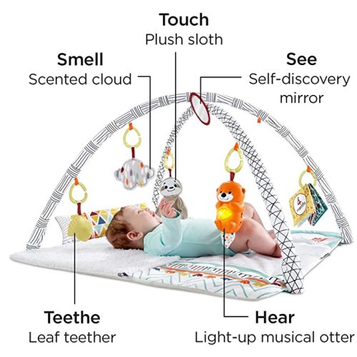 Fisher-Price Baby Playmat Perfect Sense Deluxe Gym Extra Large With Lights Music And 6 Moveable Sensory Toys - Perfect Sense Activity Gym