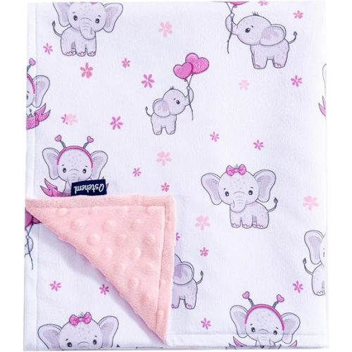 QSTEHEML Baby Blanket for Unisex Girls Boys,Super Soft Elephant Blanket,Fluffy Comfy Newborn Blanket,Double Layer with Dotted Backing,Animal Pattern Pink Blanket (Elephant, 30 * 40inch)