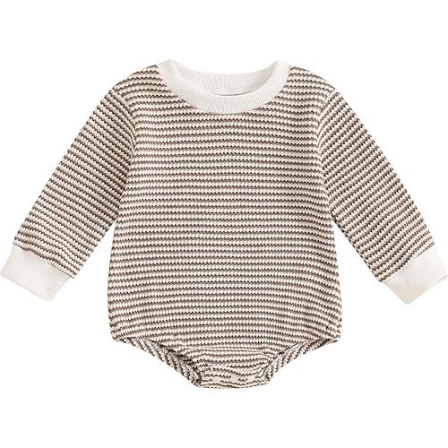 VISGOGO Unisex Baby Boy Girl Romper Waffle Newborn Infant Onesie Clothes Long Sleeve Bubble Oversized Romper Bodysuit Top