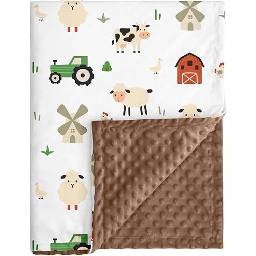 Baby Blanket for Boys Girls, 30x40 Inch Soft Lightweight Minky Dot Blanket with Farm Animals, Double-Layer Dotted Backing for Infant Toddler Nursery Crib, Sensory Security Blanket