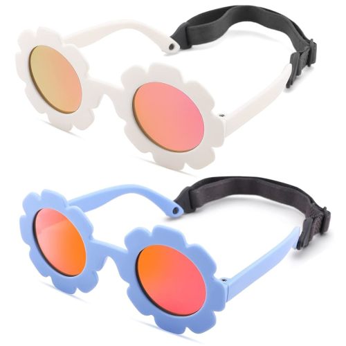 Hycredi Flexible Bendable Flower Baby Polarized Sunglasses with Strap for Newborn Infant Girls Age 0-24 Months