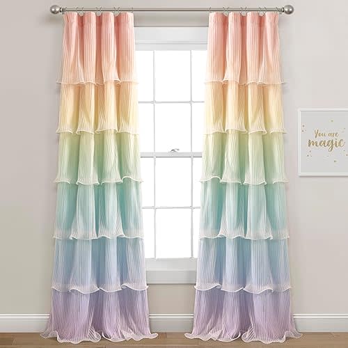 Lush Decor Rainbow Ombre Nerina Light Filtering Window Curtain Panels Pair 36" W x 84" L Rainbow - Rainbow Curtains - for Kids Bedroom - Nursery Decor
