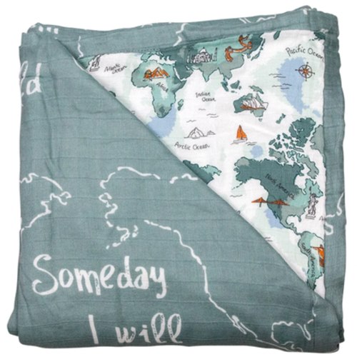 Luxury Muslin Quilt, World Map + Someday