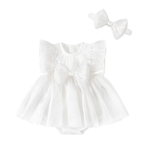 Baby Girl Summer Clothes Infant Tulle Romper Skirt Sleeveless Bodysuit One Piece Romper + Headband 2pcs set 0-12M