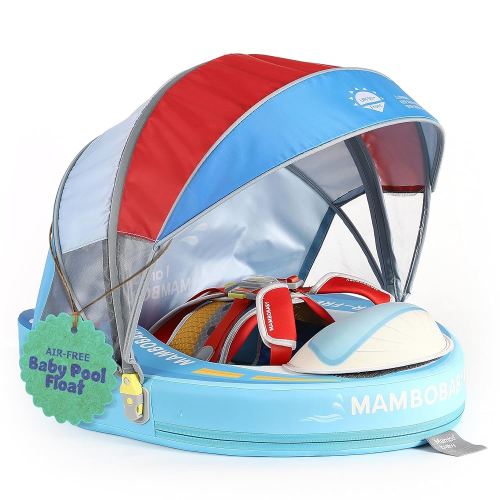 MAMBOBABYFLOAT Sunny Navigator Baby Pool Float with Canopy — Safe, Comfortable, Adjustable Axolotl Pool Float w/Sun Protection, Air-Free Foam Technology, 5-Way Buckle System