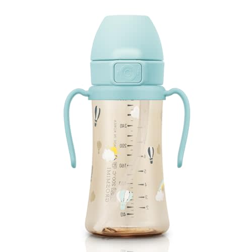 GROSMIMI Flip Top Spill Proof Sippy Cup, PPSU, BPA Free, 10 oz, Stage 2 Straw for Toddlers (Air Balloon)