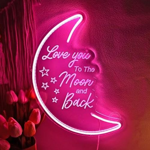Britrio Love You To the Moon And Back Neon Light Sign Girl Bedroom Decor