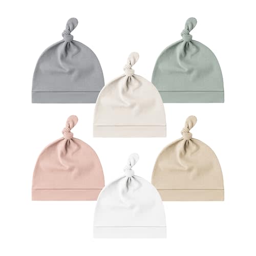 Konssy 6 Pack Baby Newborn Hats Set Knot Beanie Hats Soft for Infant Baby Girls Boys Caps 0-6 Months