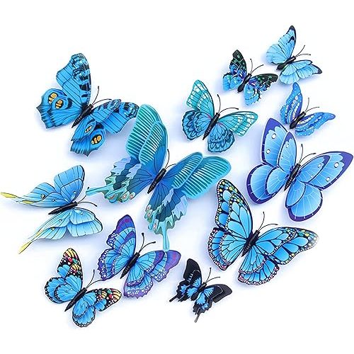 Butterfly Wall Decor 24/48 PCS, 3D Butterflies Stickers for Party Decorations with Magnets(Blue, 48)