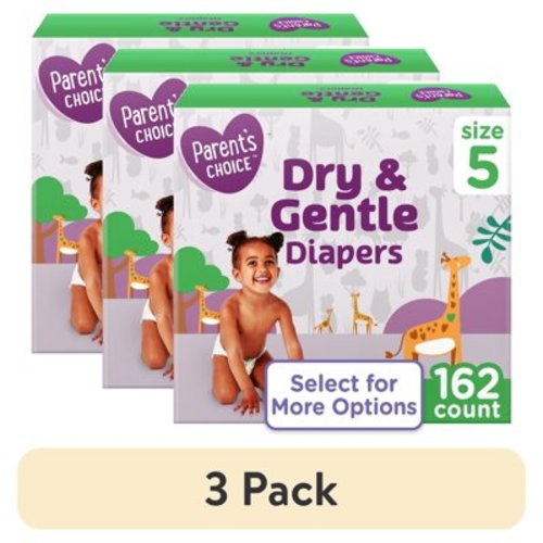 (3 pack) Parent's Choice Dry & Gentle Diapers Size 5, 162 Count (Select for More Options)