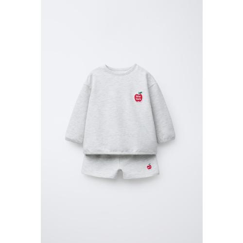 SWEATSHIRT AND BERMUDA SHORTS SET WITH APPLE PATCH - Gray marl | ZARA Canada