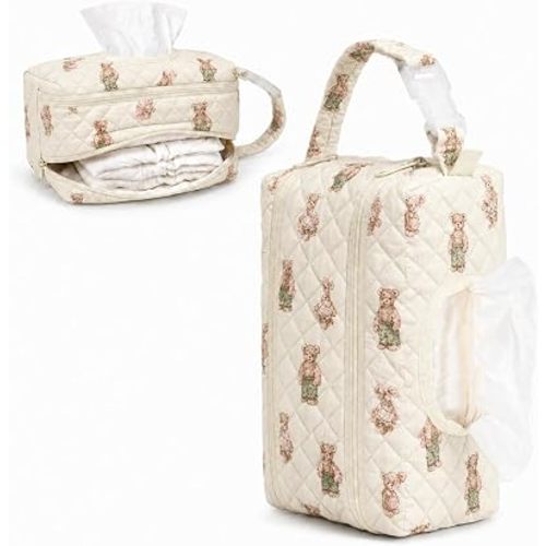 Quilted Baby Wipe Holder & Diaper Organizer, Brown Bear