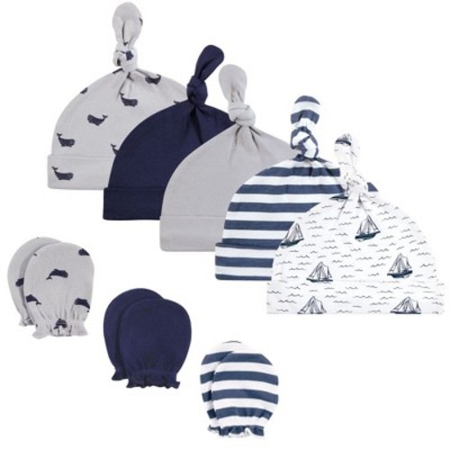 Hudson Baby Infant Boy Cotton Cap and Scratch Mitten Set, Sail The Sea, 0-6 Months