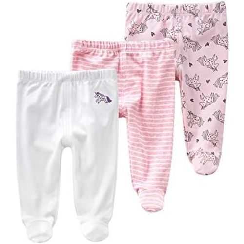 Teach Leanbh Newborn Baby 3 Pack Footed Pants Cotton Embroidery Pringting Casual Leggings 0-12 Months