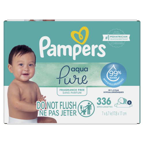 Pampers Aqua Pure Baby Wipes Unscented, 99% Water, 6 Pack, 336 Total Count (Select for More Options)