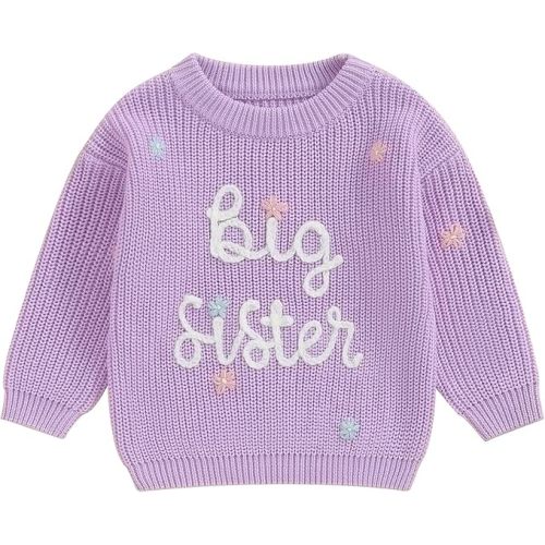 Amnnchya Toddler Infant Baby Girl Knit Sweater Big Sister Little Sister Matching Outfits Long Sleeve Pullover Sweatshirt (Pink, 4 Years)