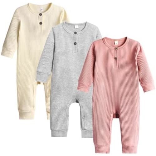 Bafeicao Baby Boy Girl 2/3 Pack Solid Romper Ribbed Short/Long Sleeve Bodysuit Jumpsuit Infant Knitted Outfits Clothes