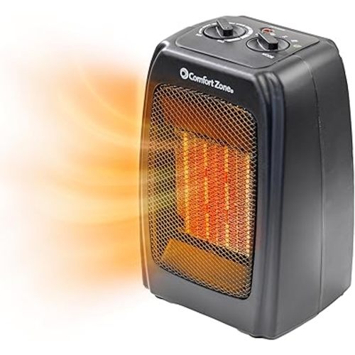 Comfort Zone CZ442E Personal Energy Save Ceramic Heater - 1500W Portable with Adjustable Thermostat, Tip-Over Switch & Overheat Protection, Black