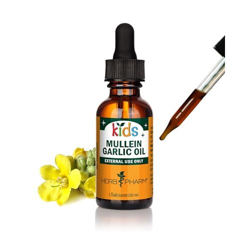 Herb Pharm Kids Mullein and Garlic Oil, 1 Fl Oz, Calendula, Garlic, Mullein, St. John's Wort, Olive Oil
