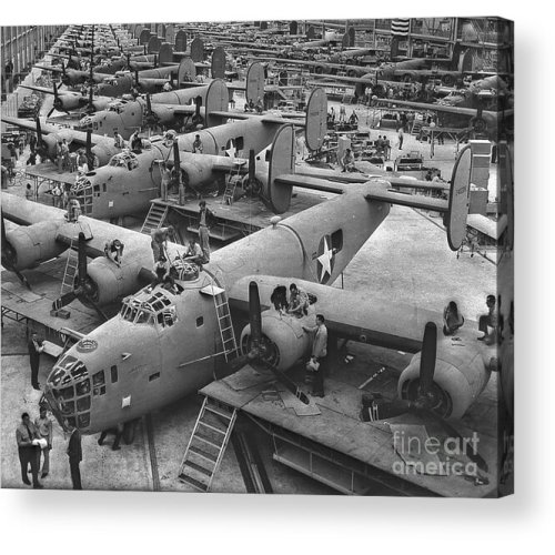 Building the B24 Fleet 1943 BW Acrylic Print