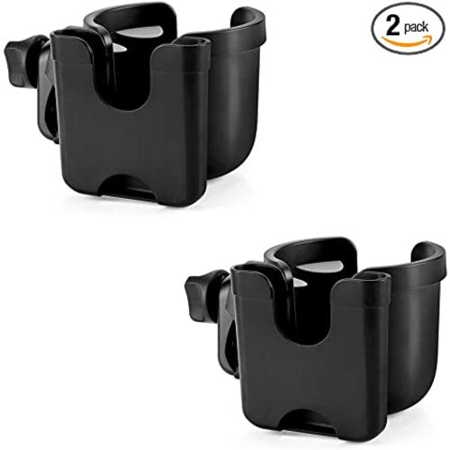 2-pack Accmor Stroller Cup Holder with Phone Holder, Bike Cup Holder, Universal Cup Holder for Uppababy Nuna Doona Strollers, 2-in-1 Cup Phone Holder for Stroller Bike Wheelchair Walker Accessory