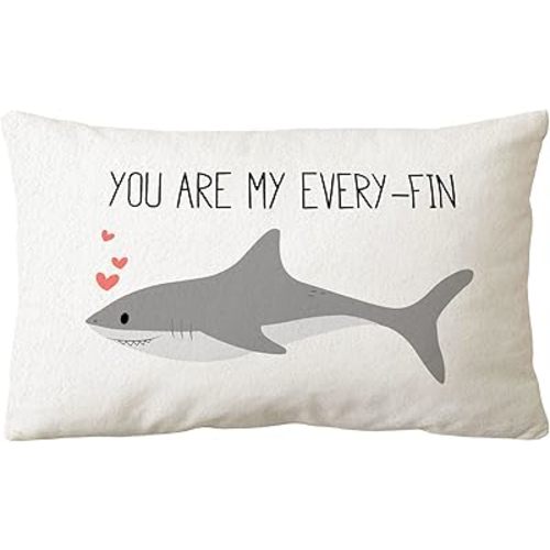 Sidhua Sharks Ocean Animals Themed Pillowcase Decorations for Home, Cute Shark You are My Every Fin Throw Pillow Cover 12”x20”, Love Gifts, Shark Lover Gifts
