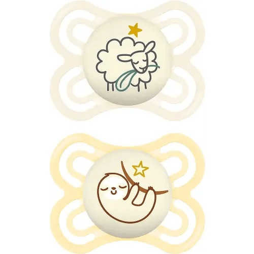 MAM Perfect Night Baby Pacifier, Patented Nipple, Glows in the Dark, 2 Pack, 0-6 Months, Unisex
