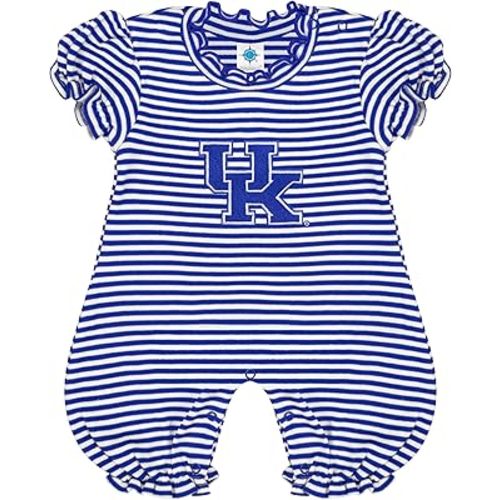 Creative Knitwear College Baby Striped Puff Sleeve Romper - Team Logo, Many Colors, for Girls (Newborn-12 Months)
