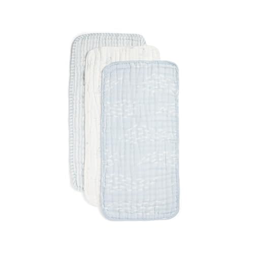 Nana Baby Burp Cloths | 100% Organic Muslin Cotton | Set of 3 (Powder Blue/Cream)