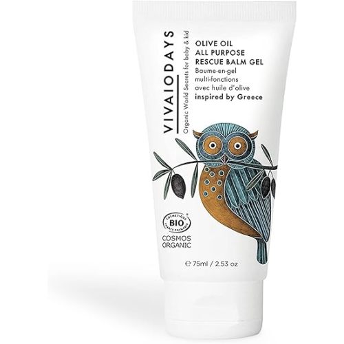 Olive Oil Rescue Balm Gel to Soothe Skin, Prevent Diaper Rash & Relieve Eczema, Gel Moisturizer for Face, 100% Natural, 96.8% Organic, COSMOS ORGANIC Certified, Safe for All Ages, 75 ml