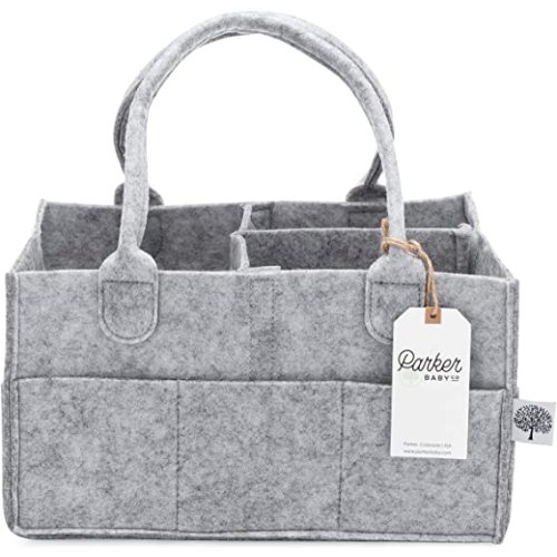 Parker Baby Diaper Caddy - Nursery Storage Bin and Car Organizer for Diapers and Baby Wipes - Grey - Regular - Gray