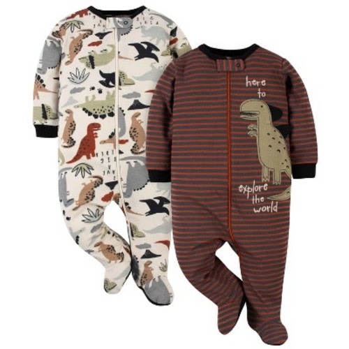 Gerber Baby Boys' Footed Pajamas, 2-Pack, Color: Red dinosaur, Size: newborn