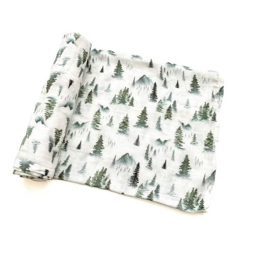 Forest Green Muslin Swaddle Blanket, Green Tree swaddle Blanket, tree Swaddle, Newborn Swaddle, bamboo swaddle