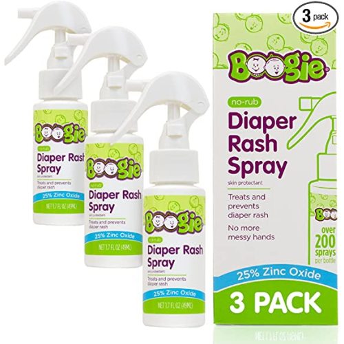 Baby Diaper Rash Cream Spray by Boogie Bottoms, No-Rub Touch Free Application for Sensitive Skin, Over 200 Sprays per Bottle, 1.7 oz, Pack of 3