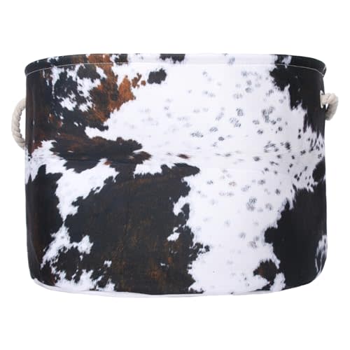 Highland Cow Nursery Baskets Large Size Western Laundry Basket with Cotton Rope Handles Cowboy Nursery Decor Hamper For Toys Cloths Baby Stuff (Cow skin)