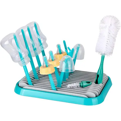 Baby Bottle Drying Rack with Bottle Cleaning Brush Set/Plastic Bag and Bottle Dryer - Drying Rack and The Planet Folds for Easy Storage