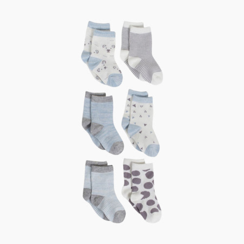 Snugabye Crew Socks (6 Pack) - Blue, 0-12 Months