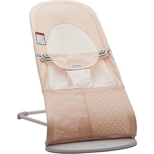BabyBjörn Bouncer Balance Soft, Light Grey Frame, Mesh, Pearly Pink/White (005142US)