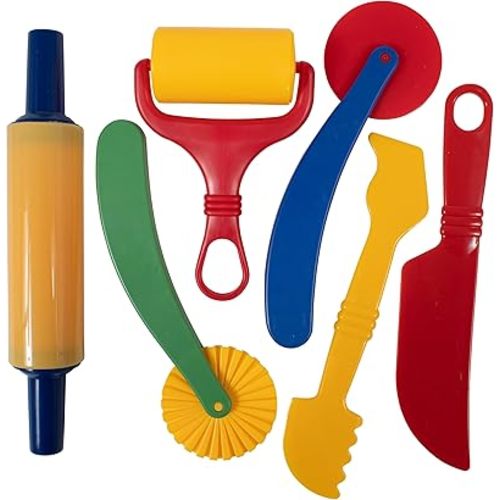 READY 2 LEARN Dough Tools | Set of 6 | Playdough Tool Set | Roll, Cut, Mold and Flatten | Art Supplies for Toddler Crafts