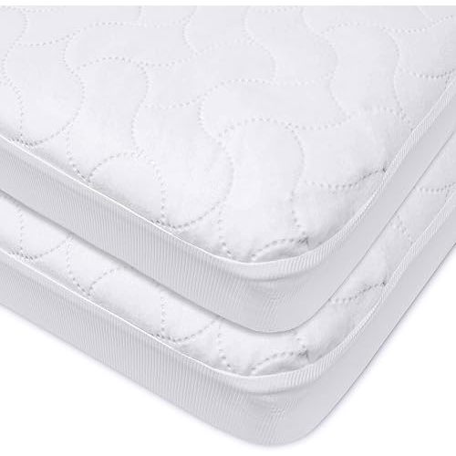 American Baby Company 2 Pack Waterproof Fitted Crib and Toddler Mattress Protector, Quilted and Noiseless Crib & Toddler Mattress Pad Cover, White, 52"x28"x9"