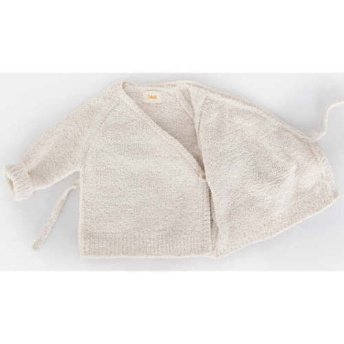 Sherpa Ribbed Hem Long Sleeve Wrap Top, Ecru - 7AM Enfant | Maisonette